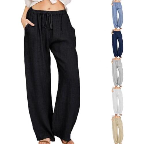 Fashion Sport Summer Women Pant Plus Size High Waist Thin Cotton Linen Wide Leg Pants All-matched Casual Straight Trousers 2021