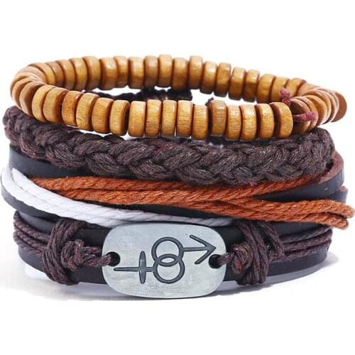 Fashion Jewelry Leather Bracelet Hemp Rope Women PU Wooden Beads Couple Bracelet 2018 Casual Vintage Punk Men Bracelet