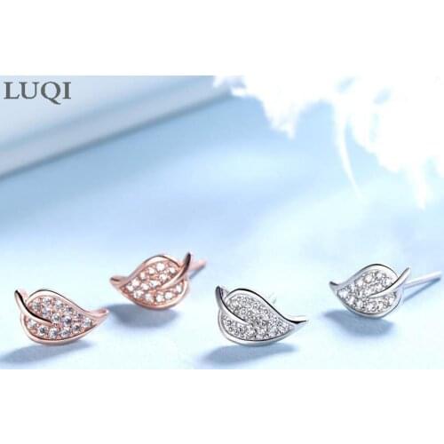Fashion Womens S925 Silver-Plated Platinum Micro-Inlaid Zircon Leaf Earrings ER264