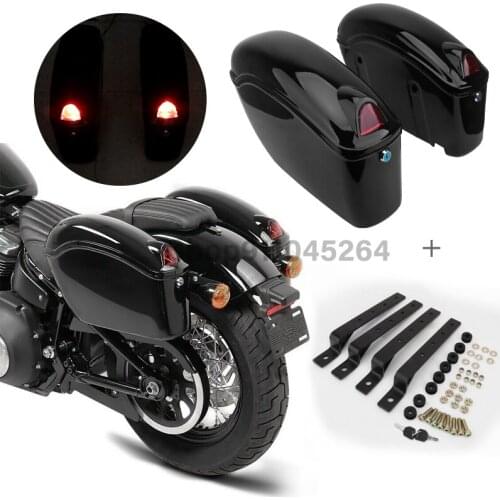 A Set Universal Motorcycle With Led Red Tail Light Side Tool ABS Hard Box Saddle Bag Trunk Case Luggage For Harley/Honda/Yamaha