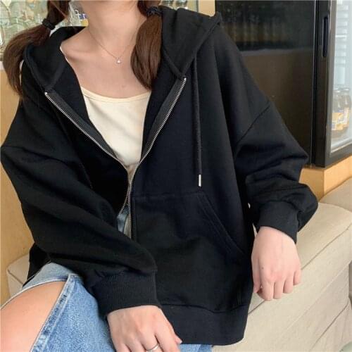 Oversized hoodie Woman clothes Sweatshirt harajuku spring jacket tops cardigan zipper Long sleeve Korean coat solid plus size