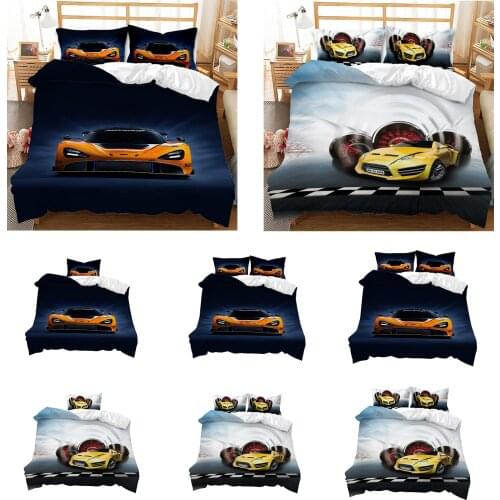 Car Printed Solid Bedding Sets Home Bedding Set Polyster Zipper Hands Machine Washable Lovely Pattern with Cars Motocycle