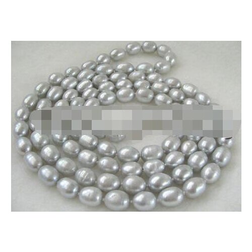 P2511-50" Long 9-10mm natural gray rice shape freshwater pearl necklace