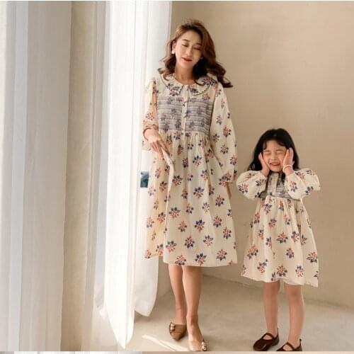 Parent Child Mother Daughter Dresses Puff Sleeve Girls Princess Dress Mom Mum & Baby Women Girls Toddlers Dress Korean