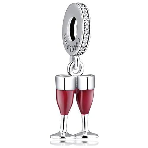 Fits for Pandora Charms Bracelets Twins Goblet Beads with Clear CZ & Red Enamel 100% 925 Sterling Silver Jewelry Free Shipping
