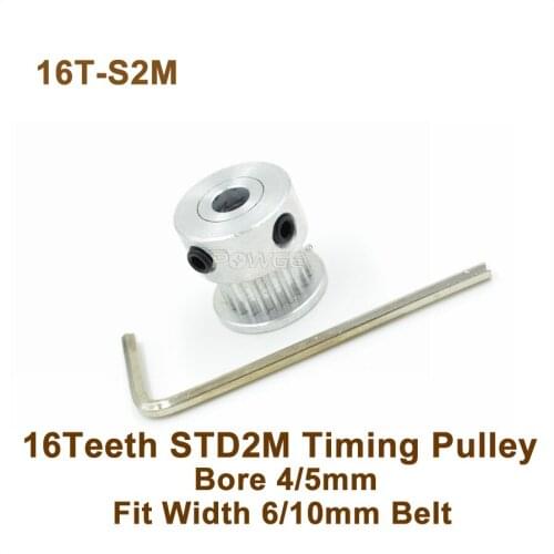 POWGE 1pcs 16 Teeth S2M Timing Pulley Bore 4/5mm Fit W=6/10mm STD2M Synchronous Belt 16T 16Teeth S2M Timing Belt Pulley 16-S2M