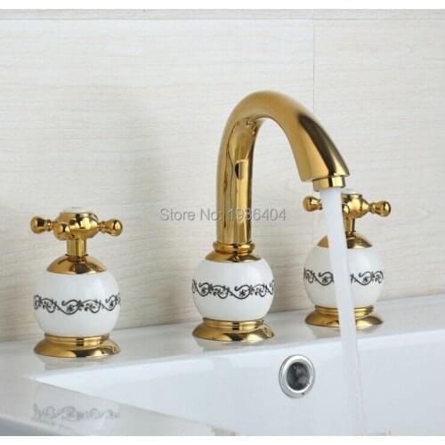 Luxury Marble 3 pcs Golden Bathtub Mixer Taps Basin Dual Handle Control Hot and Cold Crane BF1006