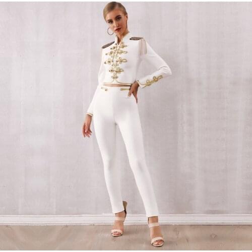 Seamyla 2020 New Winter Sexy Womens Club Bandage Set Black White Tassel Tops&Pant 2 Two Pieces Night Out Celebrity Evening Party