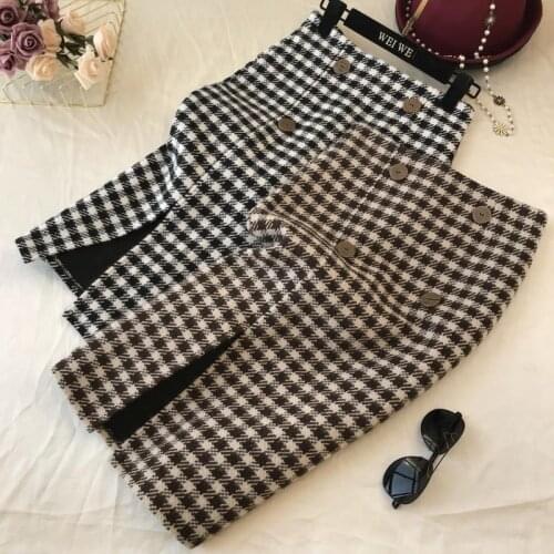 Woolen Winter Skirt New Female Thick Autumn And Winter Mid-Length Retro Plaid Skirt a-line High-Waist One-step Skirt
