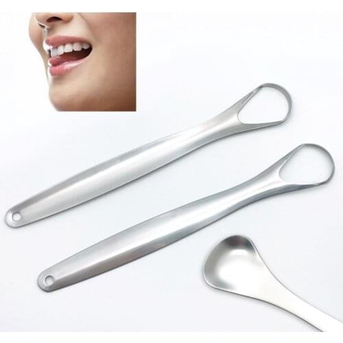 50% Hot Sale 2Pcs Stainless Steel Tongue Scraper Cleaner Double Sided Bad Breath Remover