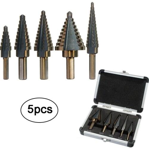 5pcs HSS High Speed Steel Step Drill Bit Multiple Hole Cobalt Step Drill for Metal Wood Hole Cutter Core Drill Kit