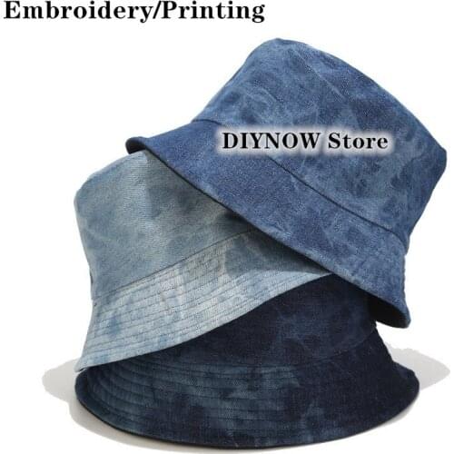 DIY Embroidery washed vintage denim Bucket hat панамы Custom logo fisherman hat men and women outdoor wild crown