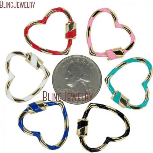 14K Gold Overlay Sterling Silver Enamel Carabiner Lock Clasp Heart Screw Clasp Findings White Pink Red Turquoises FC28688