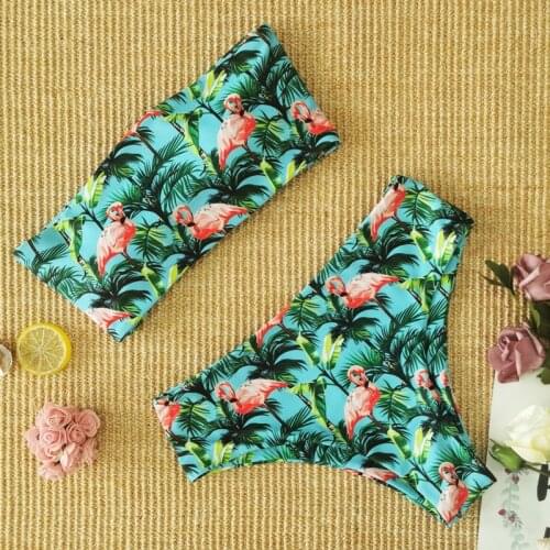 Womens Swimsuit 2 Piece Swimwear Beach Bathing Suit Thong Beachwear 2021 Sexy Floral Print Strapless High Waist Bikini Set