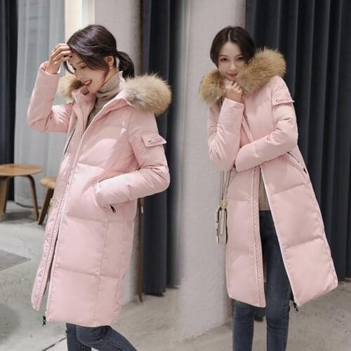 Womens Down Jacket Female Thick Warm Pink Winter Clothes Ladies Duck Down Jacket Raccoon Fur Hood Hiver 8806