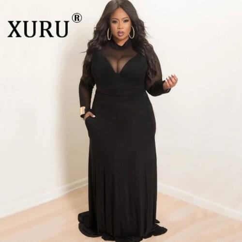 XURU Autumn New European and American Womens Dress High Collar Long Sleeve Long Dress Solid Color Large Size Dress