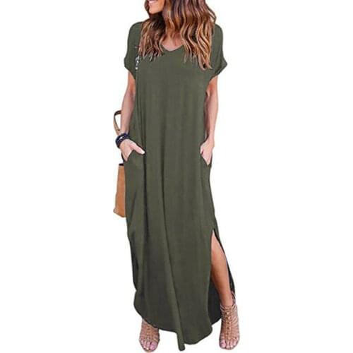 Plus Size 5XL Sexy Women Dress Summer 2020 Solid Casual Short Sleeve Maxi Dress For Women Long Dress Free Shipping Lady Dresses