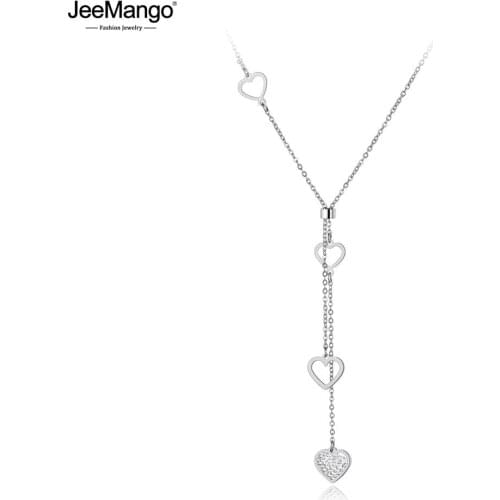 JeeMango Original Design Titanium Steel Lovely Heart Charm Necklaces Fashion CZ Crystal Pendant Chain Necklace For Women JN19075