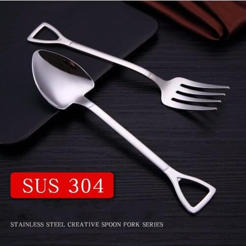 304 Stainless Steel Tableware Creative Shovel Spoon Fork Stainless Steel Ice Cream Spoon Stir Coffee Spoon