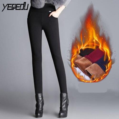 #7705 Winter Thick Velvet Pants Warm Legging Women Skinny Trousers Female Solid Plus Size 6XL Elastic High Waist Stretch Cotton