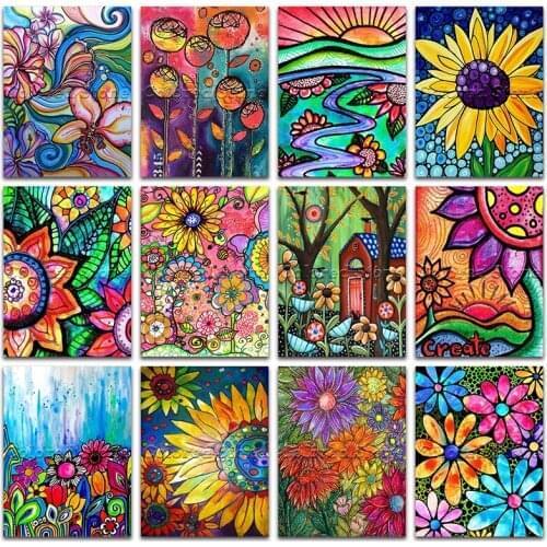 New Diamond painting Flowers Cartoon Tree sunset sunflower 5D DIY Full Square Drill embroidery Cross stitch 3D child Drawing 863