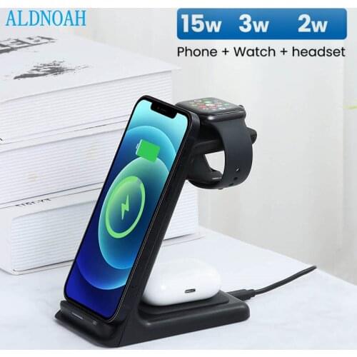 15W Qi Wireless Charging Stand for iPhone 12 Pro Mini XS XR X 8 Wireless Chargers 3 in 1 for Apple Watch 6 5 Charger Airpods Pro