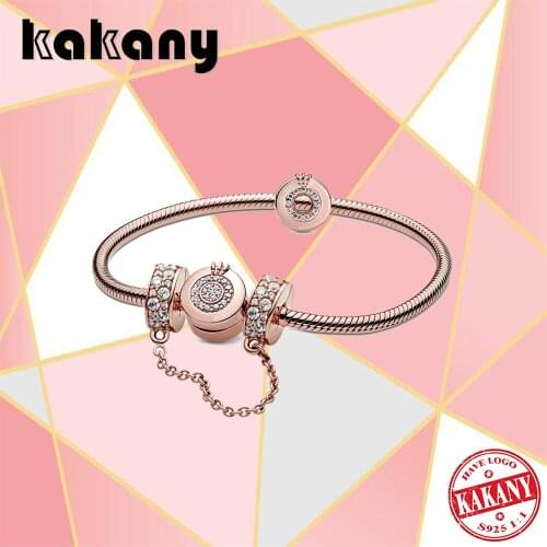 2021 Fashion 100% S925 Sterling Silver Golden Crown Safety Chain Bracelet Set Original Diy Jewelry Suitable For Women