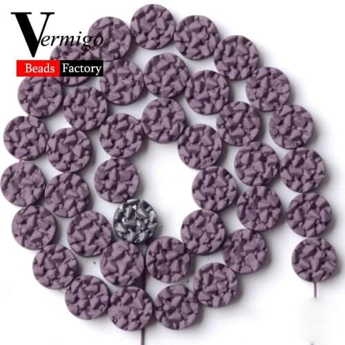 Natural Minerals Beads Dark Purple Flat Round Nanotech Rubber Hematite Beads For Jewelry Making 8mm Diy Bracelet Accessories 15"