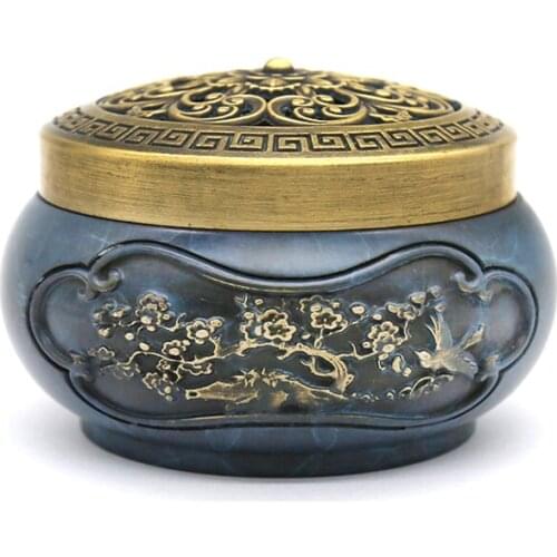YONG HE XUAN Coloured Brass Incense Burner Suzhou Pattern Flat Bottom Net Weight:760g(Approx.) Contain Incense Holder
