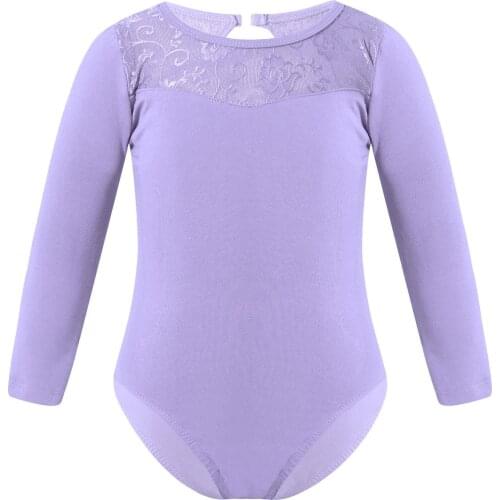 Kids Girls Hollow Out Lace Embroidered Flower Keyhole Back Press Button Crotch Ballet Dance Performance Leotard Bodysuit Costume