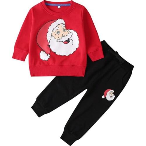 Unisex Kids Set 2PCS Boys Clothes 2-6T Cotton Sweatshirts+Pants Christmas Autumn Full Sleeve Pullover Girls Clothes Print