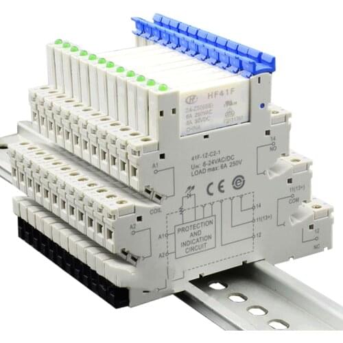 HF41F 24-ZS 10pcs Plug-in PCB Mount Electromagmetic Coil Relay With Holder 24V DC 6A 5Pin HF41F-24-ZS Contact Relay Module Set