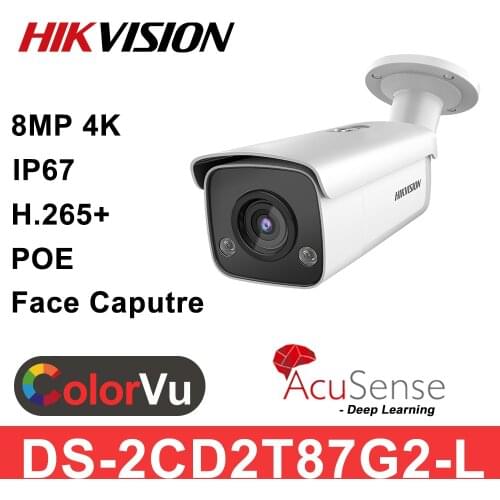 Hikvision 4K 8MP IP Camera DS-2CD2T87G2-L ColorVu AcuSense Bullet IP67 60M Led 25FPS Smart H.265+ SD Slot Human and Vehicle
