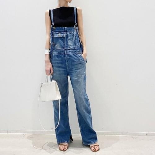 Korean Japan Style Chic Denim Jumpsuit Pockets 2021 Summer Fashion Overalls Street Wear Long Jean Womens Jumpsuit Female Romper