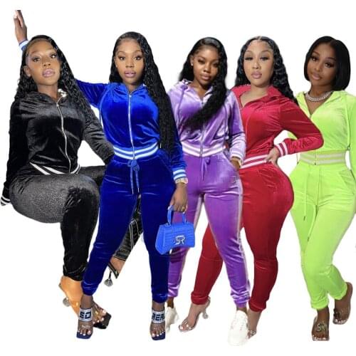 Two Piece Set Women Autumn Winter Tracksuit Zipper Long Sleeve Hoodies Crop Top Pencil Pants Sports Suit