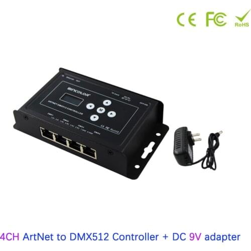 4CH ArtNet to DMX512 LED Controller With LCD screen SD record/play function 8 timing playback output DMX512 signal + 9V adapter