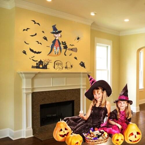 Creative terror effect Halloween Witch wallpaper stickers festival decoration 3D ghost wall mural decals Halloween home decor
