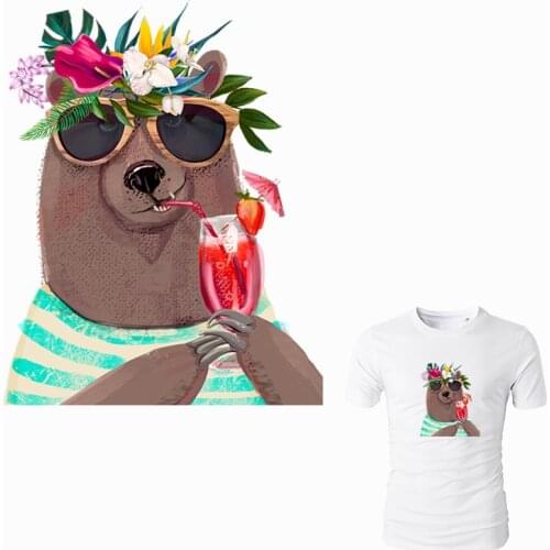 Summer T-Shirt Patches Drinking Animal Patch New Heat Transfer Washable Garment Accessory Diy T-Shirt Jeans Parches