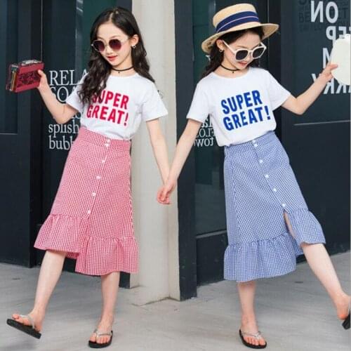Girls Summer Suit 2021 New Short Sleeve Dress Girl Chinese and Korean Version Casual Skirt Two Piece Set Baby Girl Clothes