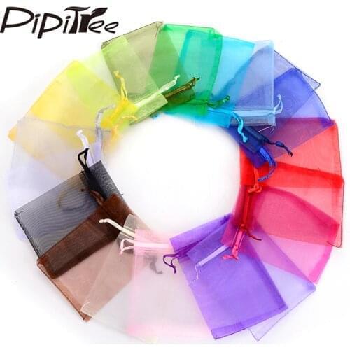 50pcs 7x9 9x12 10x15 13x18cm Organza Bags Jewelry Packaging Bags Wedding Party Decoration Favors Drawable Gift Bags & Pouches