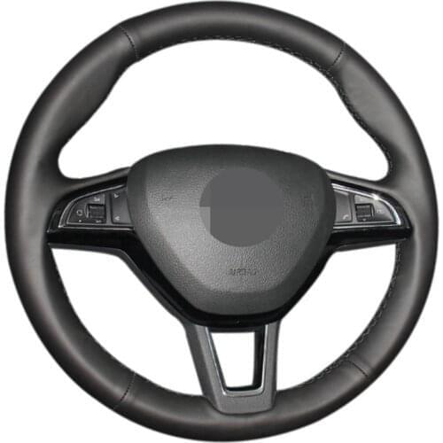 Car Steering Wheel Cover Soft Black Genuine Leather For Skoda Octavia 2017 Fabia 2016 2017 Rapid Spaceback 2016