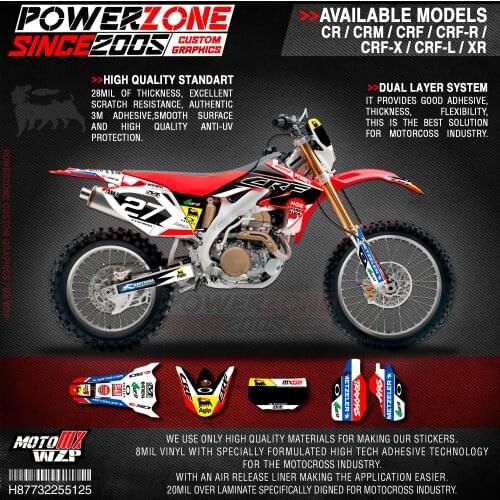 PowerZone Custom Team Graphics Backgrounds Decals 3M Stickers Kit For HONDA CRF250X 2004-07 2008-19 CRF450X 2005-07 2008-18 125