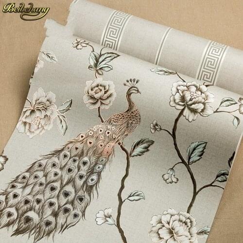 Beibehang wall paper Southeast Asian style non-woven wallpaper bedroom living room sofa TV background wallpaper vivid peacock