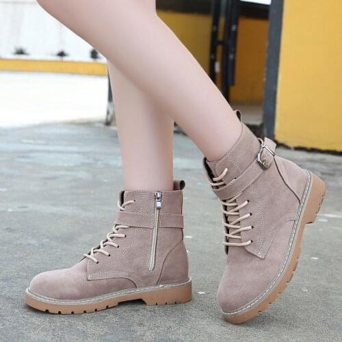 Solid Flock Autumn Boots Classic Martin Boots Vogue Flats Winter Lace Up Casual Platform Ankle Boots Women Shoes Woman Outdoor