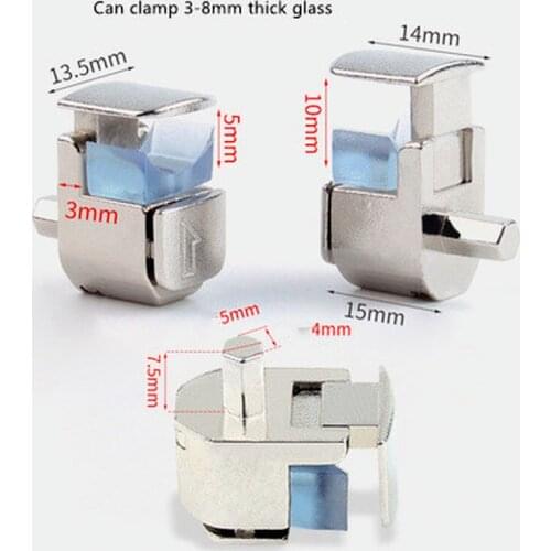 4pc Adjustable miroir clips glass clamp 3-8mm Thick glass plywood shelf bracket support holder Zinc alloy Fixed Fitting hardware