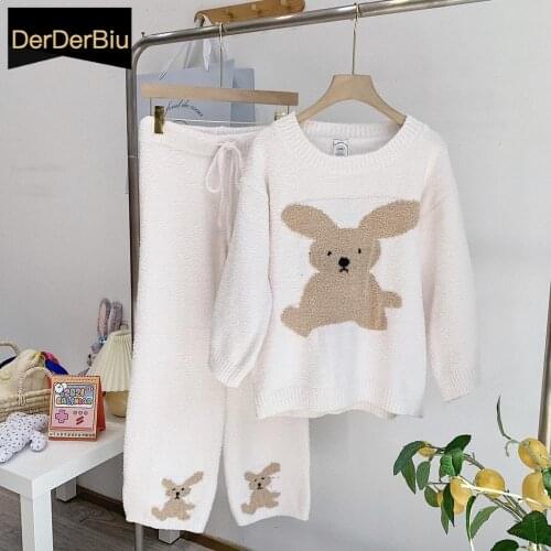 Cartoon Rabbit Pajama Coral Fleece Sleepwear Winter Warm Womens Pyjamas Femme High Quality Pijamas Mujer Loose Girls' Homewear