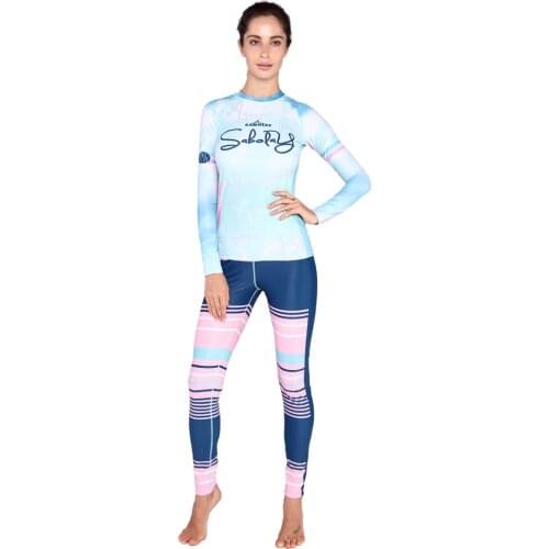 SABOLAY Women Lycra Tight Long Sleeve Surf Diving Suit Rashguards Swimsuit Rash Guard Sunscreen Swimming Shirt Trousers