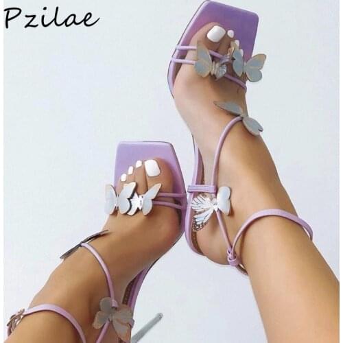 Pzilae Women Sandals Sweet Butterfly Ankle Strap Shoes Fashion Hollow Out Open Toe Transparent High Heels Elegant Party Pumps