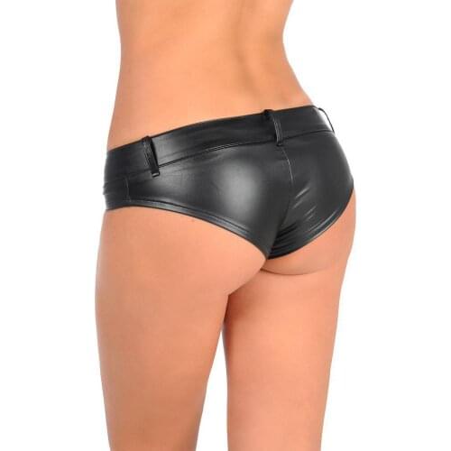 Mujer Sexy Belt Buckle Hot Shorts Ultra-Low Waist Fashionable PU Leather Triangle Skinny Lederhosen Sexy Beauty Female Shorts