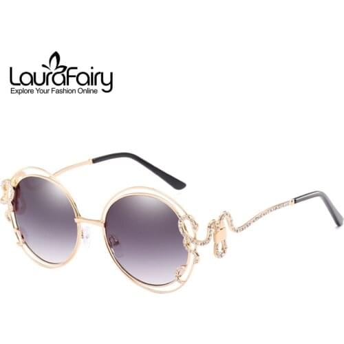 LauraFairy Women Vintage Round Sun Glass Irregular Rhinestone Curve Design Double Frame UV400 Sunglasses oculos de sol feminino